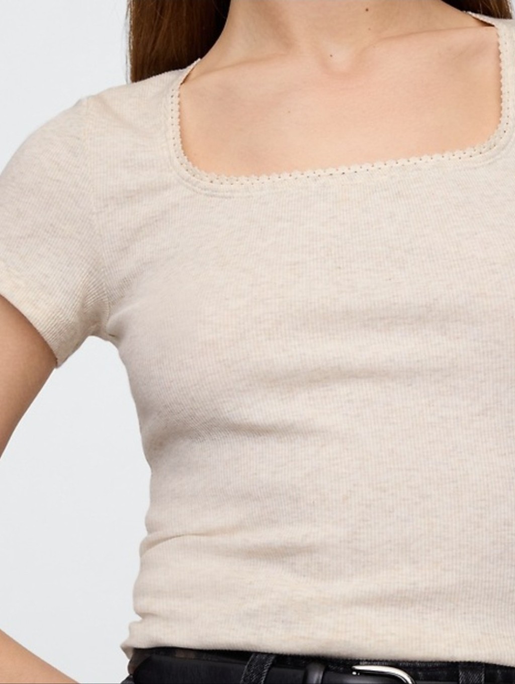 Old Navy Cream Square Neck Short Sleeve Top